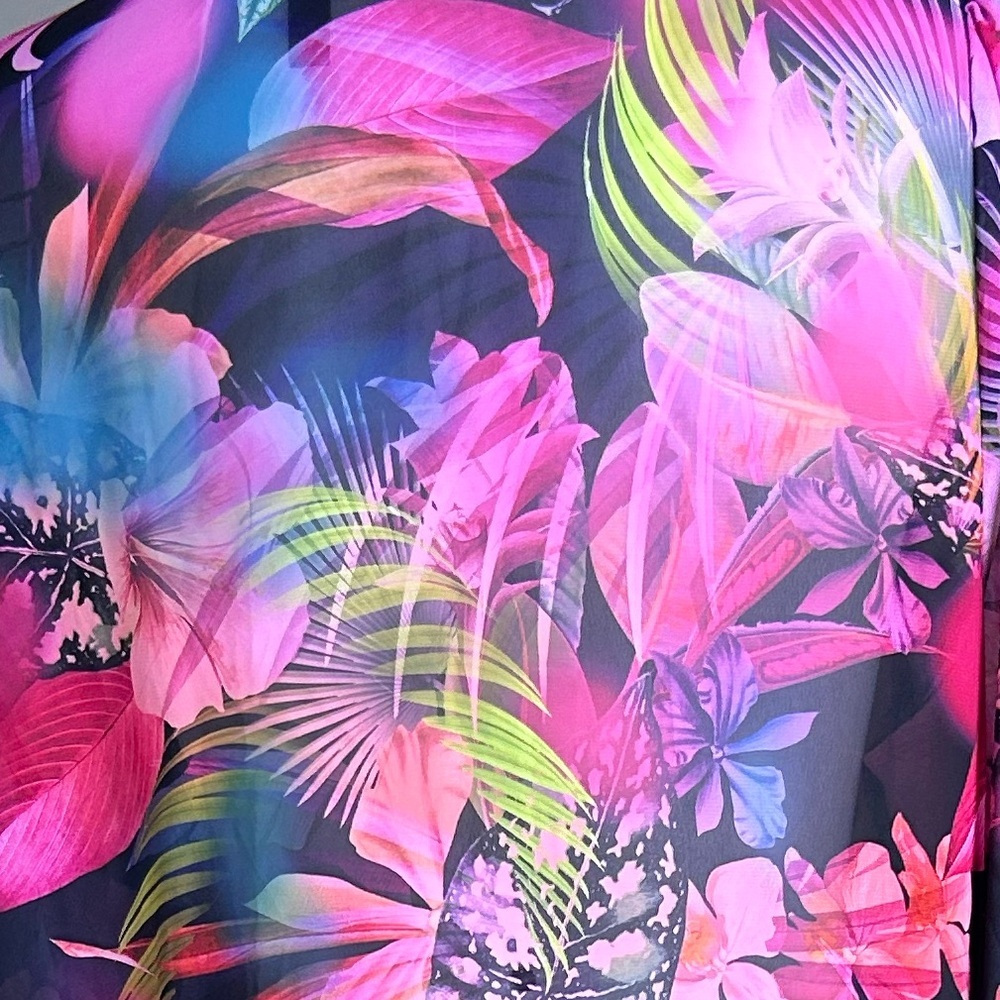 Torrid Women Tropical Floral Duster Kimono  Size 1X (14–16) Pink Blue Sheer Boho - Picture 8 of 8